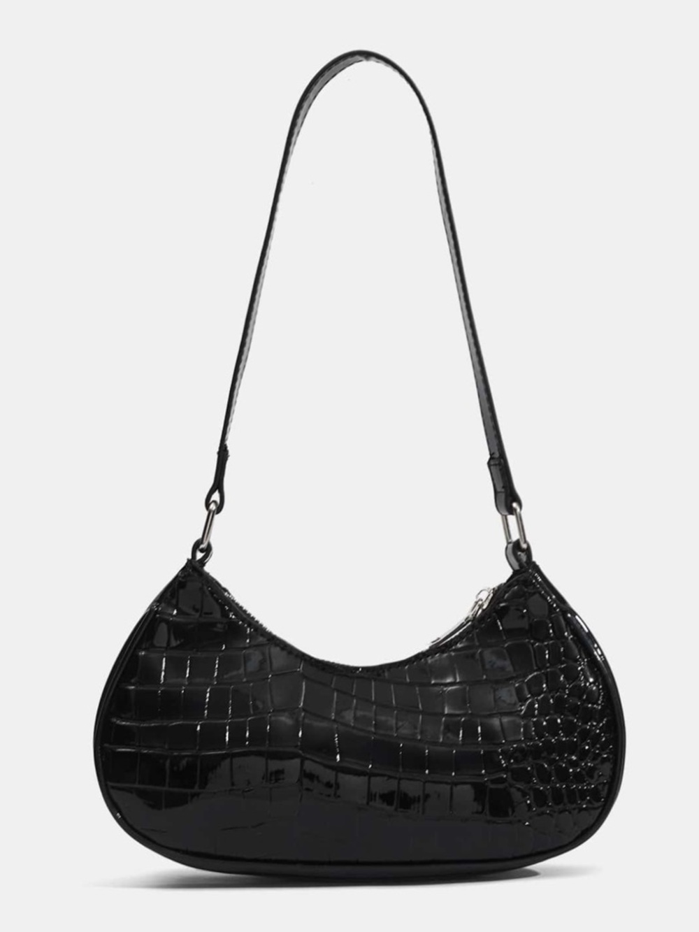 Y2K Black Croc Embossed Chain Shoulder Bag - Picture 4 of 7